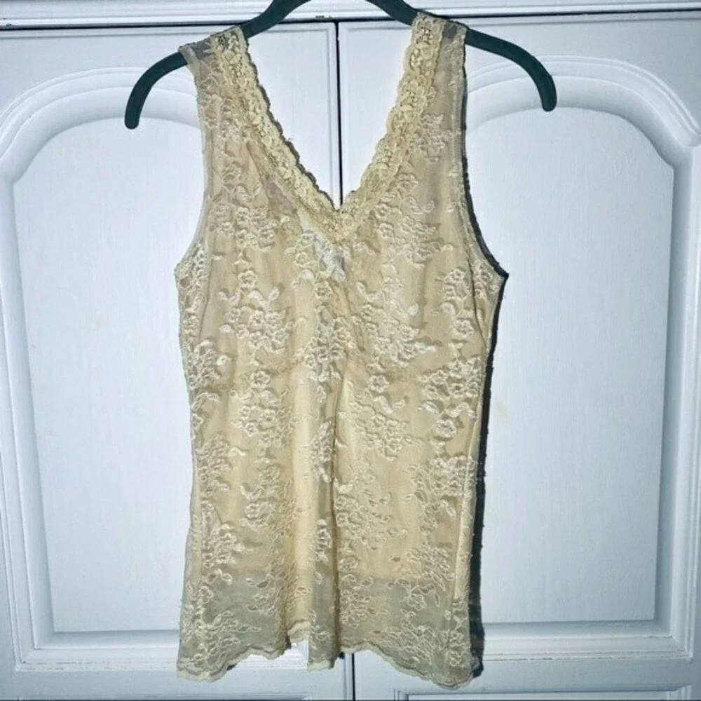 !Firm Price! Twenty-One Juniors/Women Lace Tank Top, V Neck Size L, Cream - Picture 2 of 6
